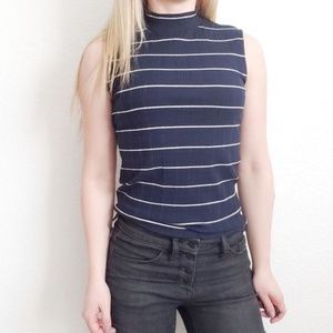J. Crew Striped Ribbed Mock Turtleneck Tank Top M